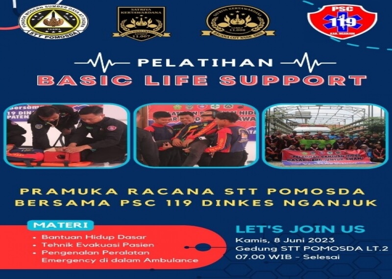 PRAMUKA RACANA STT POMOSDA BERKOLABORASI DENGAN PSC 119 DINKES NGANJUK MENGGELAR PELATIHAN BASIC LIFE SUPPORT